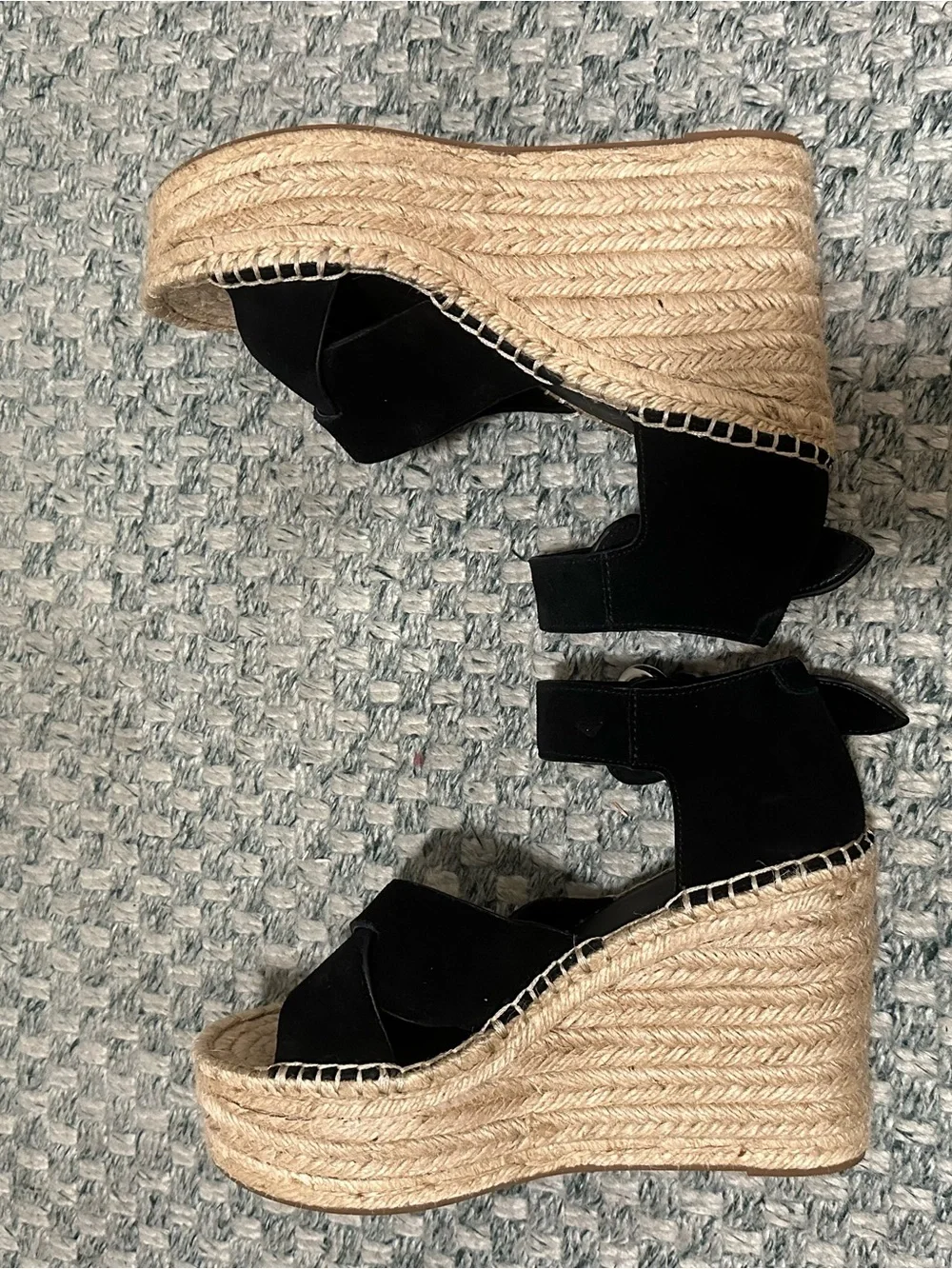 Marc Fisher Black Suede Able Espadrille Wedge Sandals with Ankle Strap